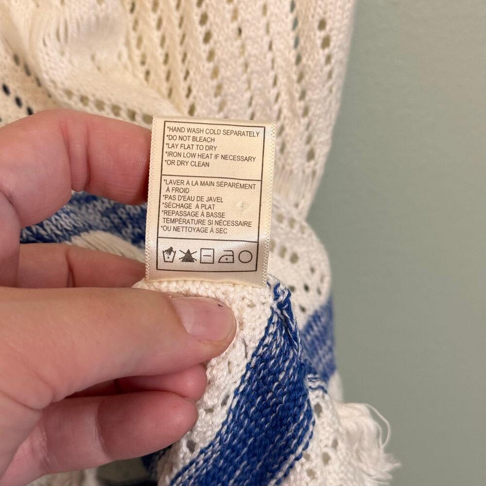 Cupcakes & Cashmere Pura Vida Top Womens S White Striped Open Knit Fringe Boho - Picture 9 of 9